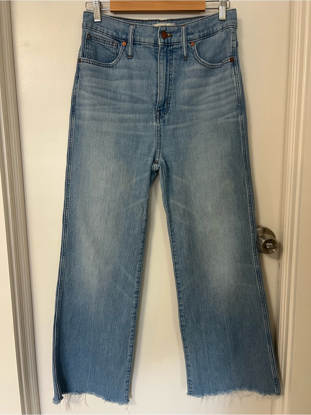Madewell Light Blue High Rise Wide Leg Mom Jeans Minimalist Denim Fall Flare